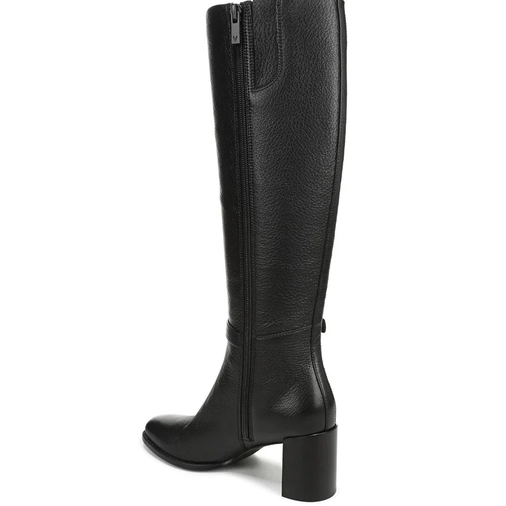 Vionic Valora Wide Calf Black Leather Tall Knee High Block Heel Boots Womens 7 M